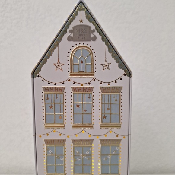 M&S Marks Spencer LED Light Up Cookie Tin House 2023 Christmas Themed Home Tin - Picture 5 of 12